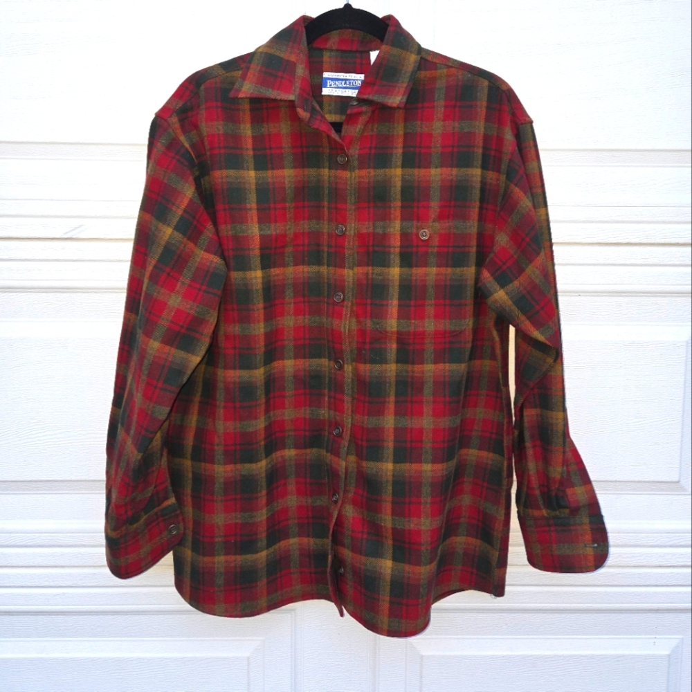 Pendleton 100% Wool Shirt in Red and Green Plaid